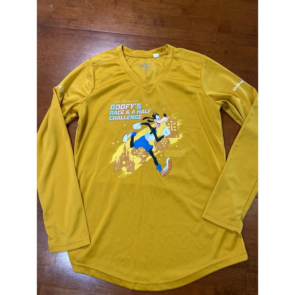 runDisney Goofy's Race & A Half Challenge Shirt Adult Small Yellow Long Sleeve